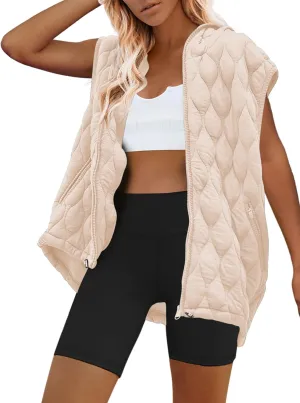 SENSERISE Womens Oversized Puffer Vest Sleeveless Quilted Jacket Zip Up Hoodie Winter Coat with Pockets Padded Gilet