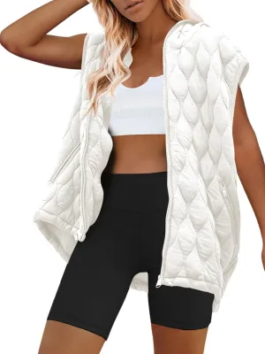 SENSERISE Womens Oversized Puffer Vest Sleeveless Quilted Jacket Zip Up Hoodie Winter Coat with Pockets Padded Gilet