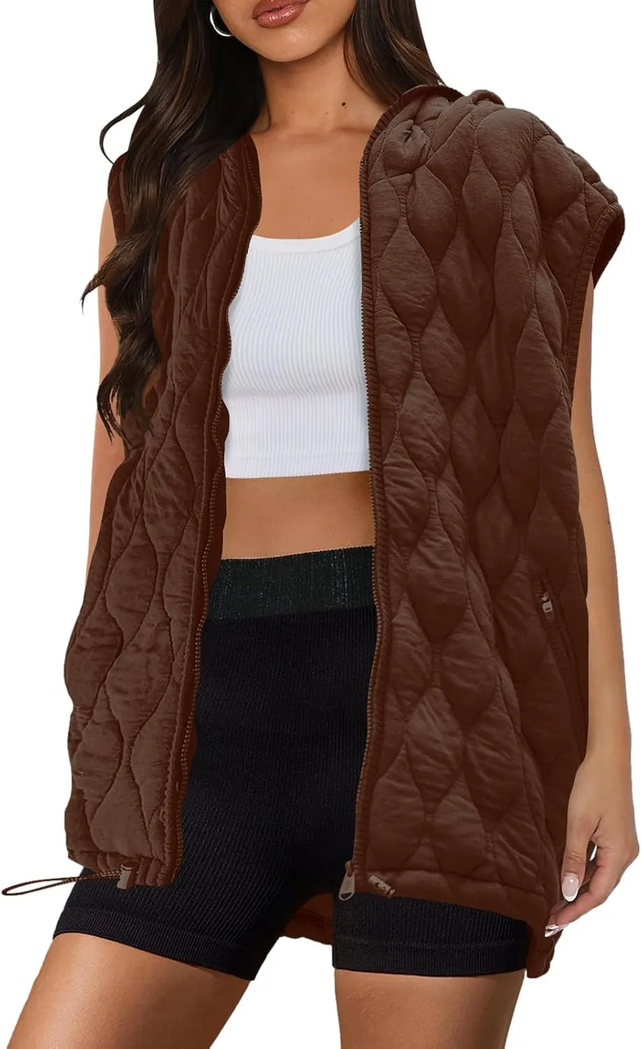 SENSERISE Womens Oversized Puffer Vest Sleeveless Quilted Jacket Zip Up Hoodie Winter Coat with Pockets Padded Gilet