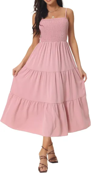 Seta T Women's Summer Spaghetti Strap Dress Casual Boho Sleeveless Smocked Maxi Dresses Tiered Beach Sundress