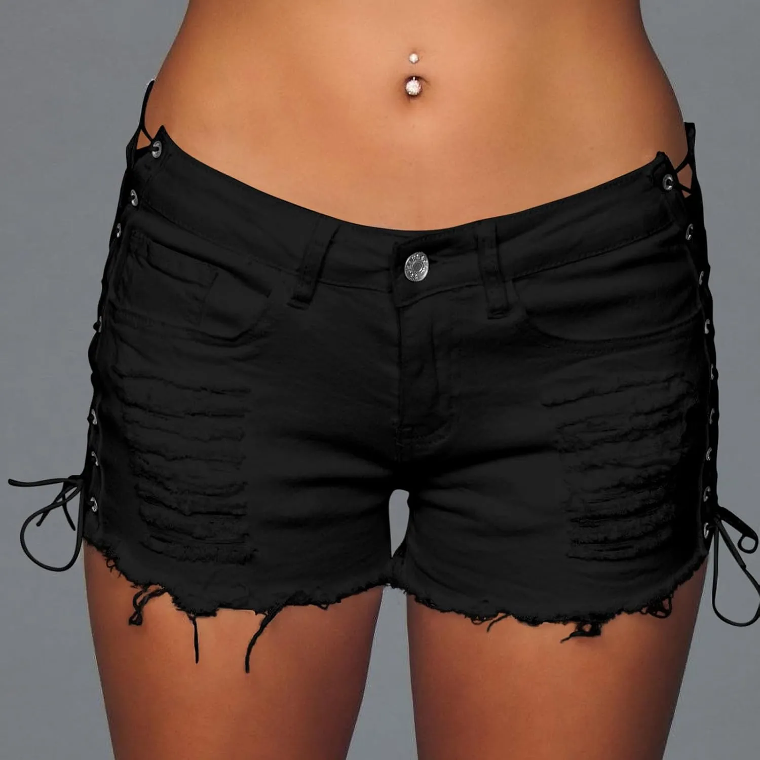 Sexy Distressed Jean Shorts Womens High Waisted Lace Up Denim Shorts with Pockets Night Party Ripped Short Jeans 2025