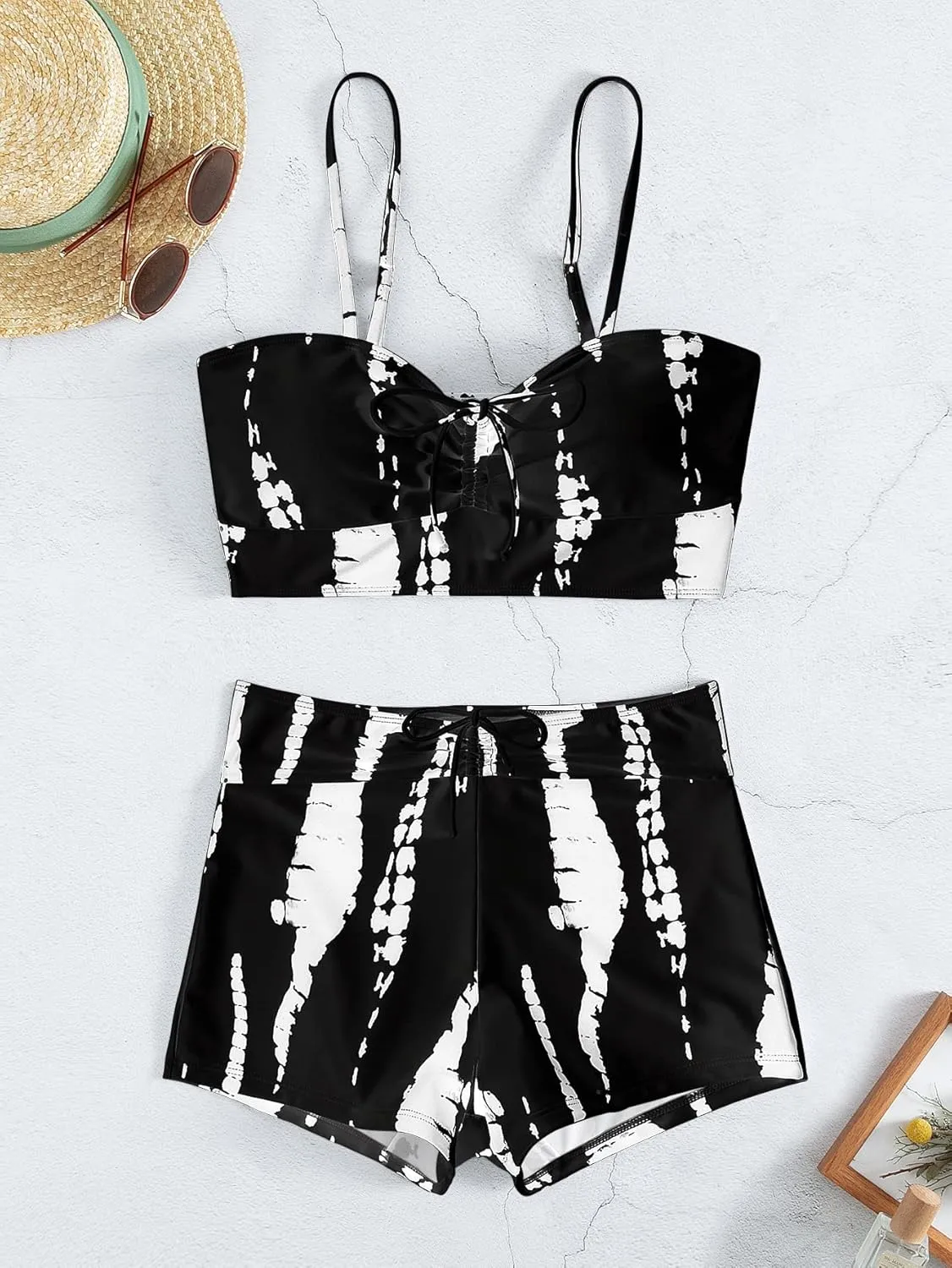 SHENHE Women's Tie Dye Tankini Swimsuits High Waisted Tummy Control Bikini Sets
