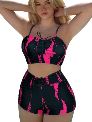 SHENHE Women's Tie Dye Tankini Swimsuits High Waisted Tummy Control Bikini Sets