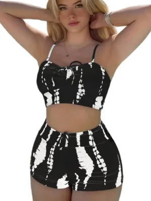 SHENHE Women's Tie Dye Tankini Swimsuits High Waisted Tummy Control Bikini Sets