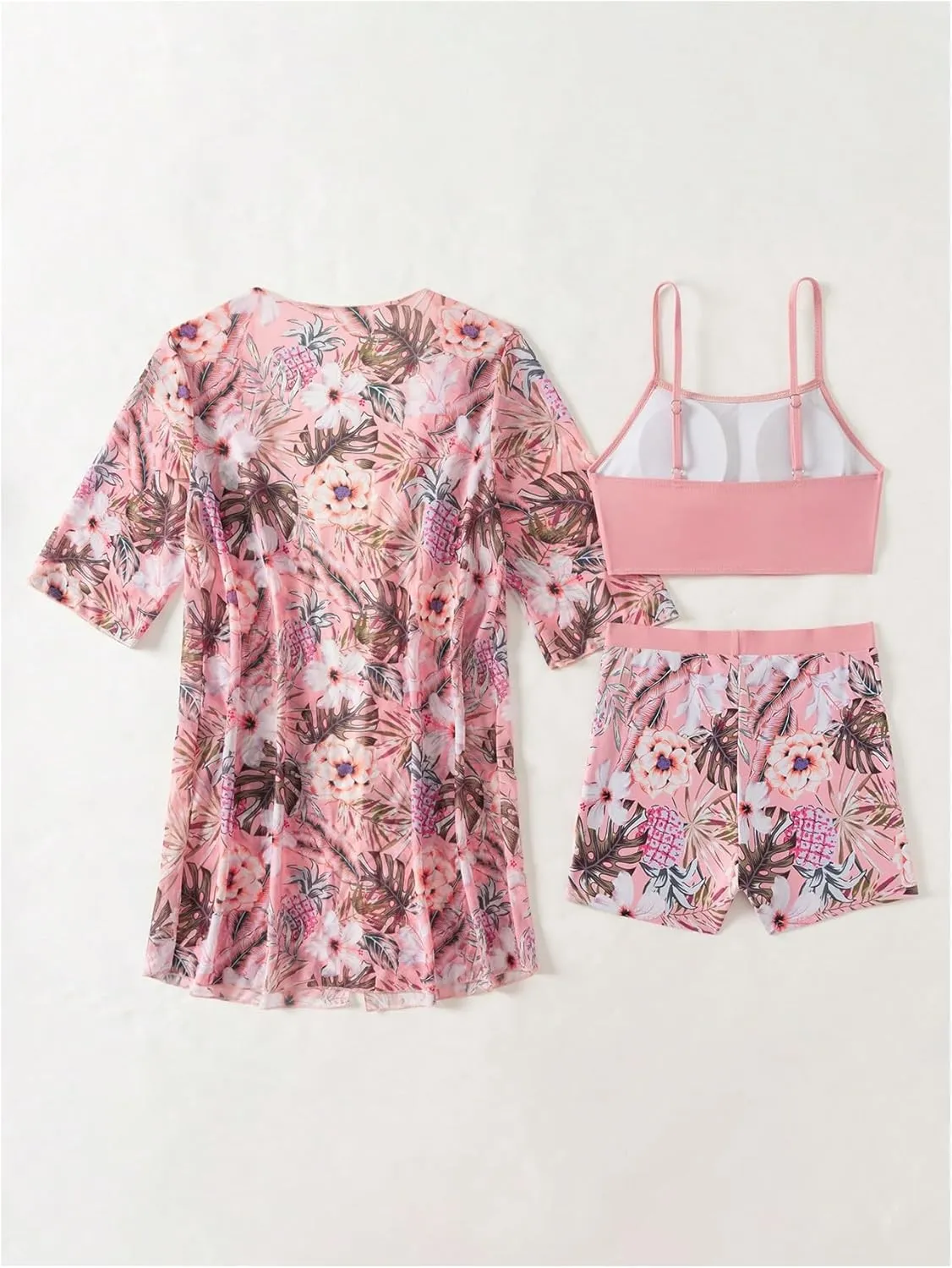 SHENHE Women's Tropical Bikini Set High Waisted Boyshorts 3 Piece Swimsuits with Kimono Cover Up