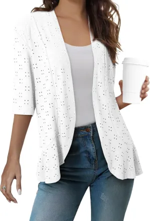 Sidefeel Lightweight Summer Cardigan for Women Spring Netted Knit Ruffle Half Sleeve Kimono Cover Ups