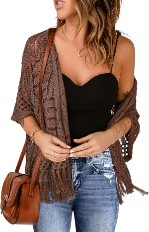 Sidefeel Women's 2025 Cropped Crochet Top Lightweight Summer Cardigan Beach Kimono Cover Ups