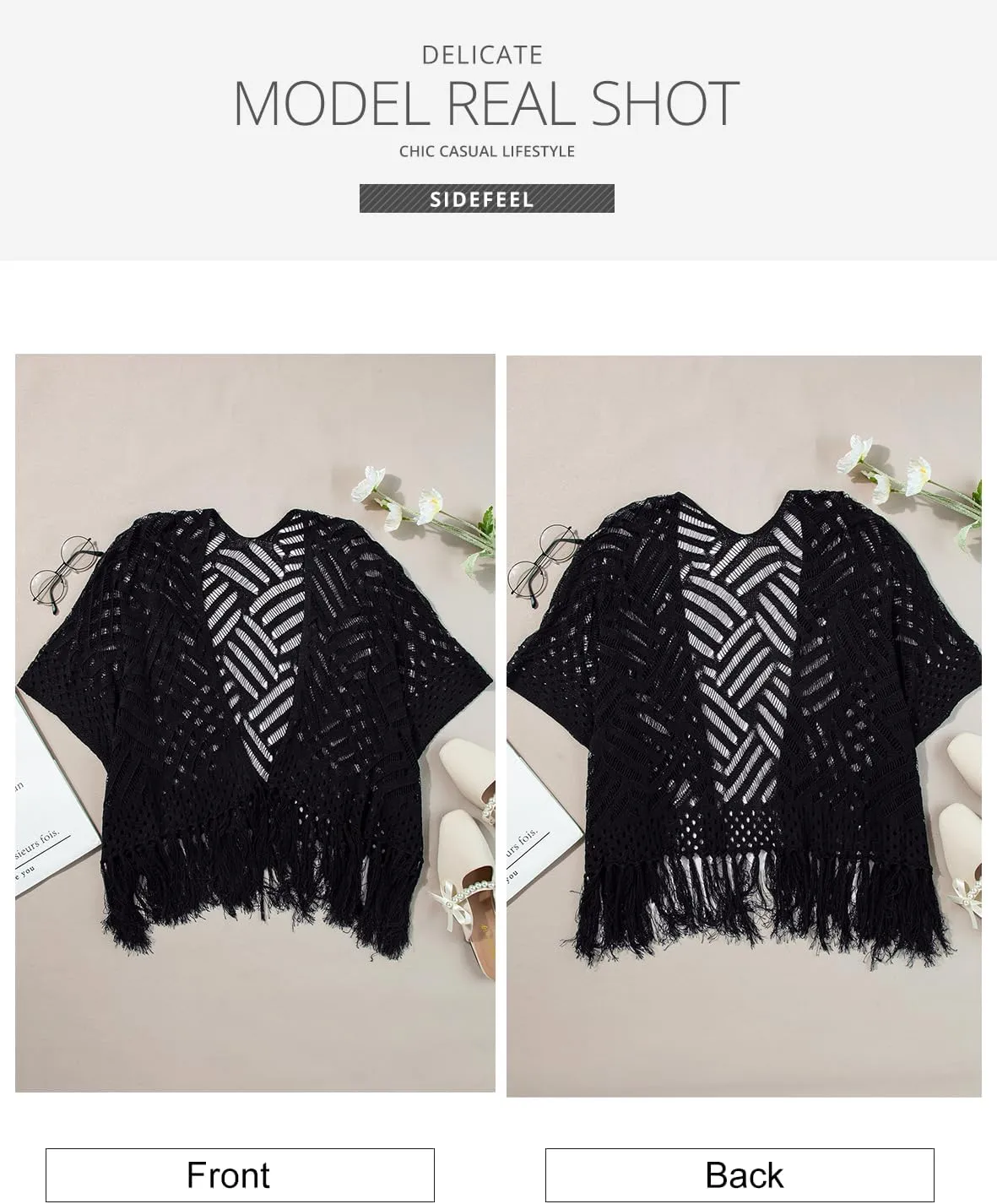Sidefeel Women's 2025 Cropped Crochet Top Lightweight Summer Cardigan Beach Kimono Cover Ups