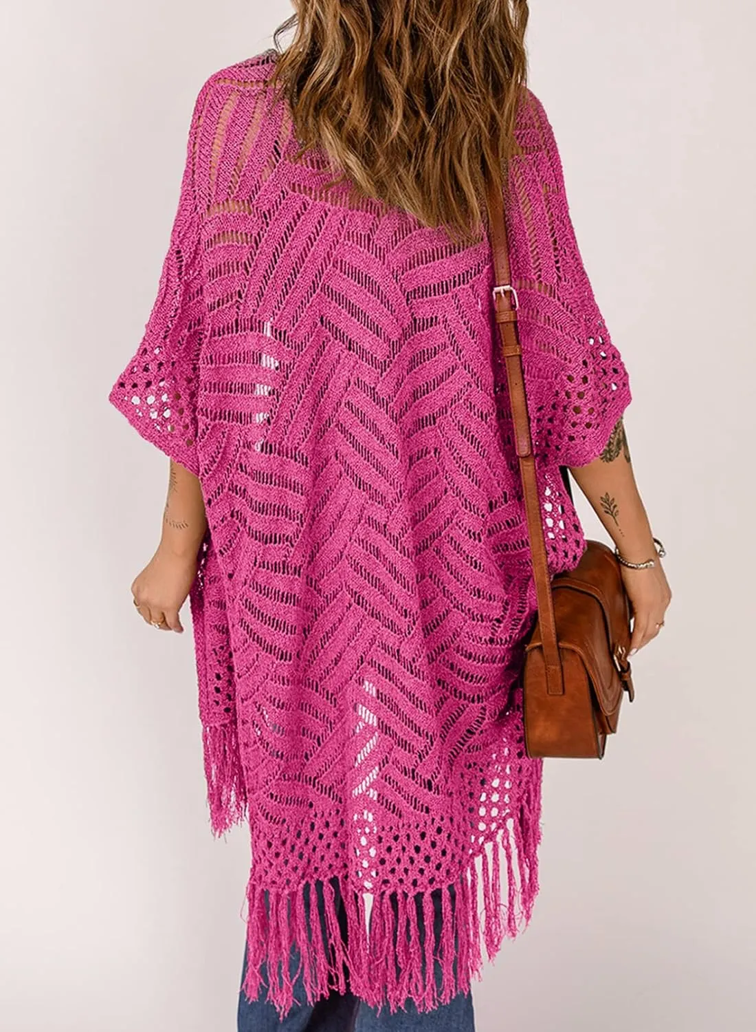Sidefeel Women's Open Front Knit Sheer Cardigans Summer Boho Lightweight Kimono Cover Ups