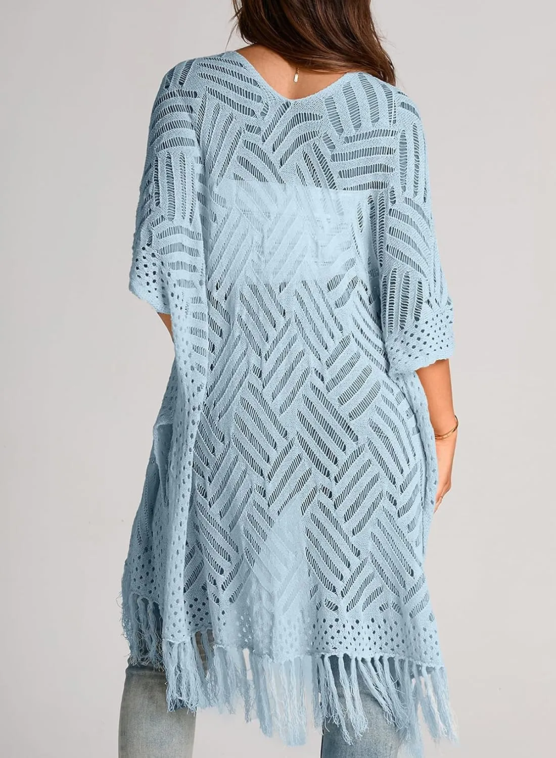 Sidefeel Women's Open Front Knit Sheer Cardigans Summer Boho Lightweight Kimono Cover Ups