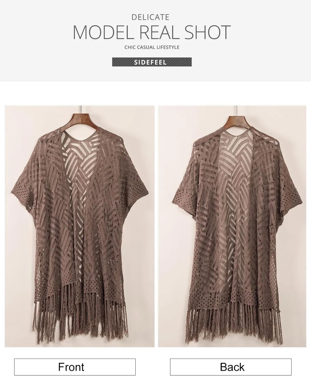 Sidefeel Women's Open Front Knit Sheer Cardigans Summer Boho Lightweight Kimono Cover Ups