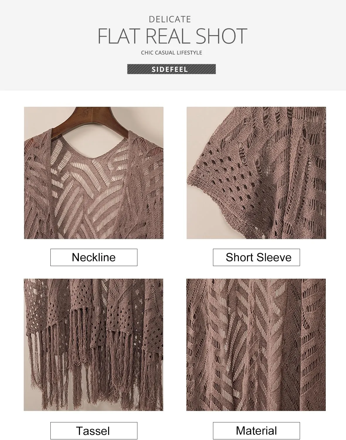 Sidefeel Women's Open Front Knit Sheer Cardigans Summer Boho Lightweight Kimono Cover Ups