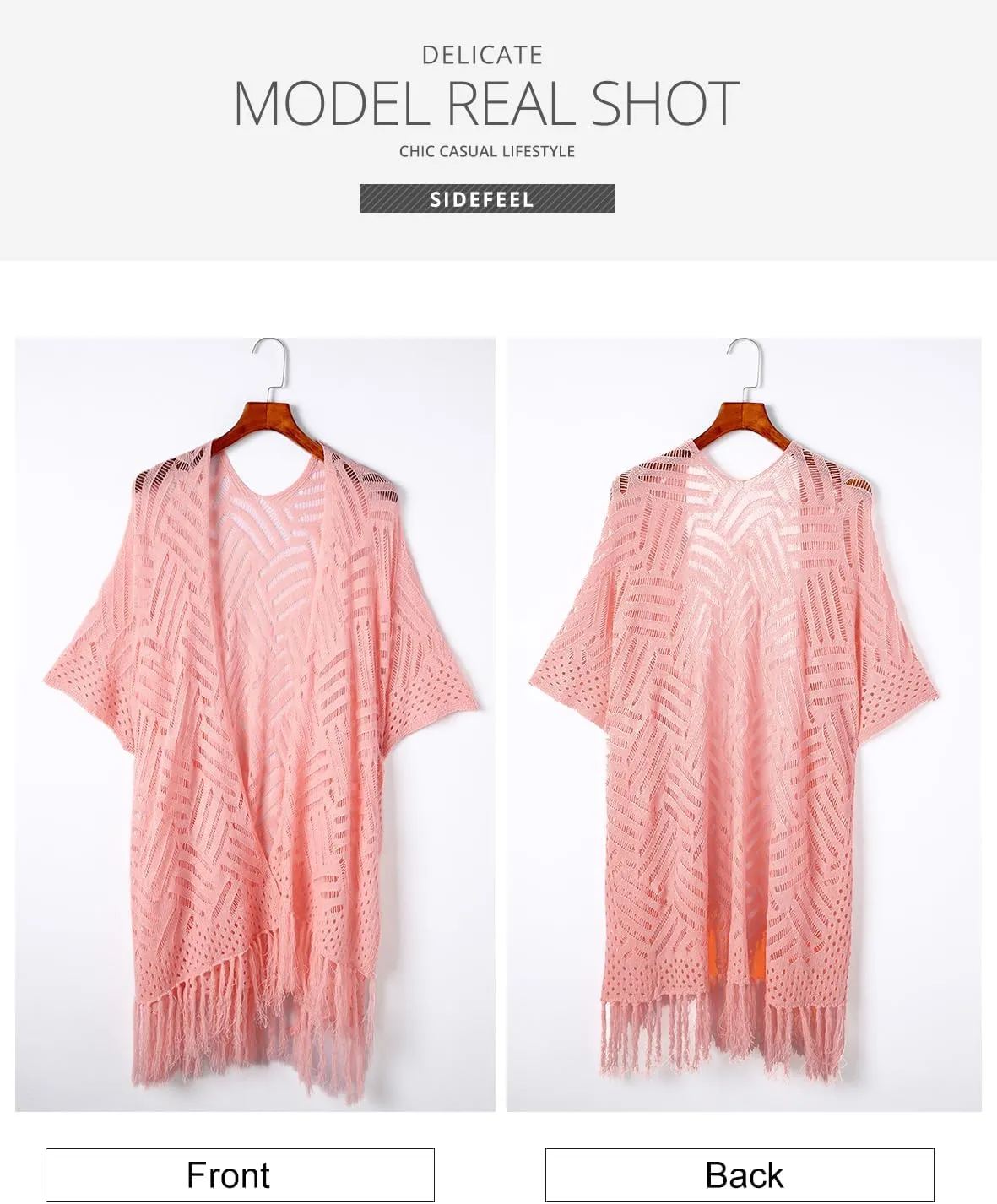 Sidefeel Women's Open Front Knit Sheer Cardigans Summer Boho Lightweight Kimono Cover Ups