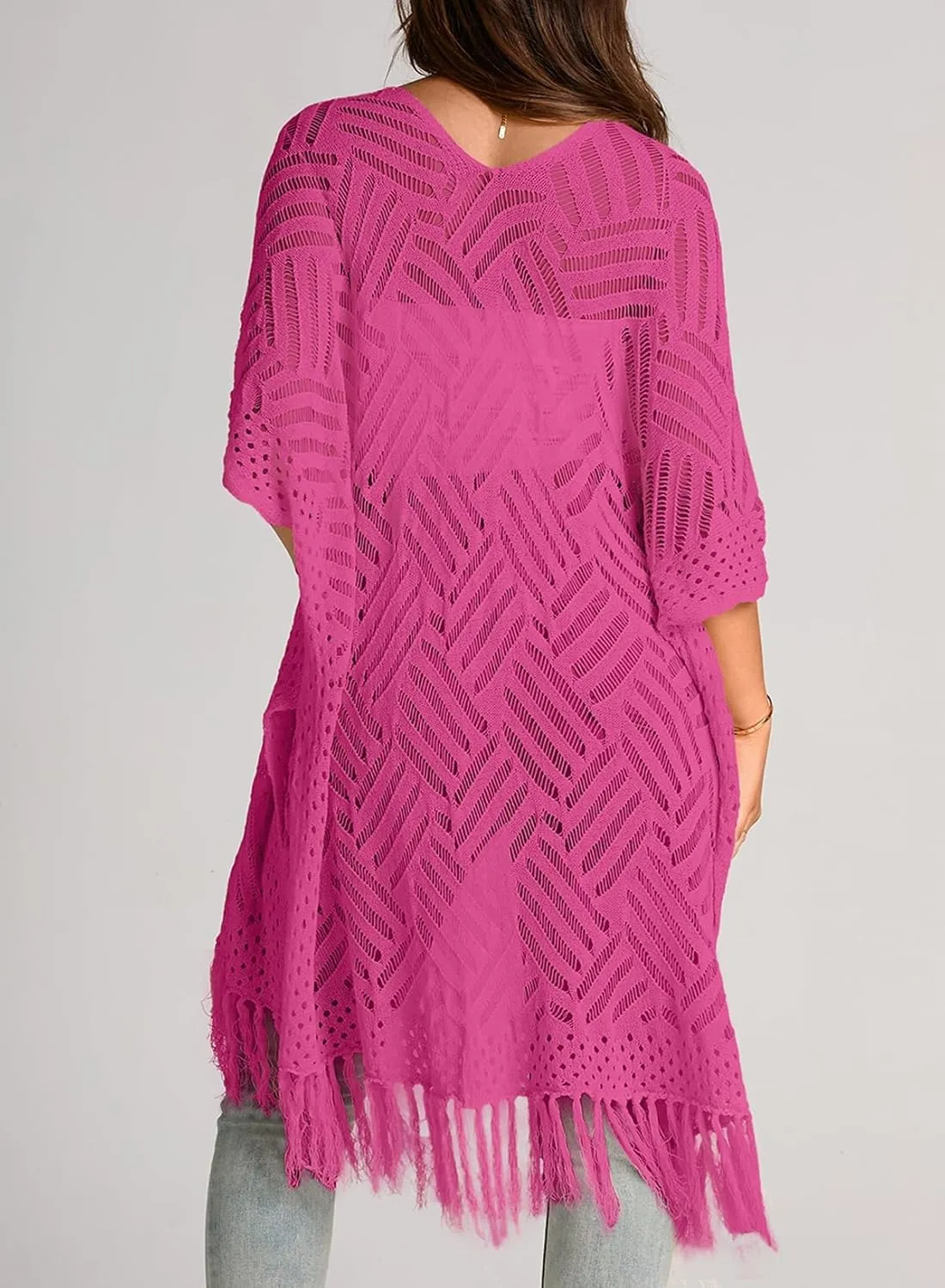Sidefeel Women's Open Front Knit Sheer Cardigans Summer Boho Lightweight Kimono Cover Ups