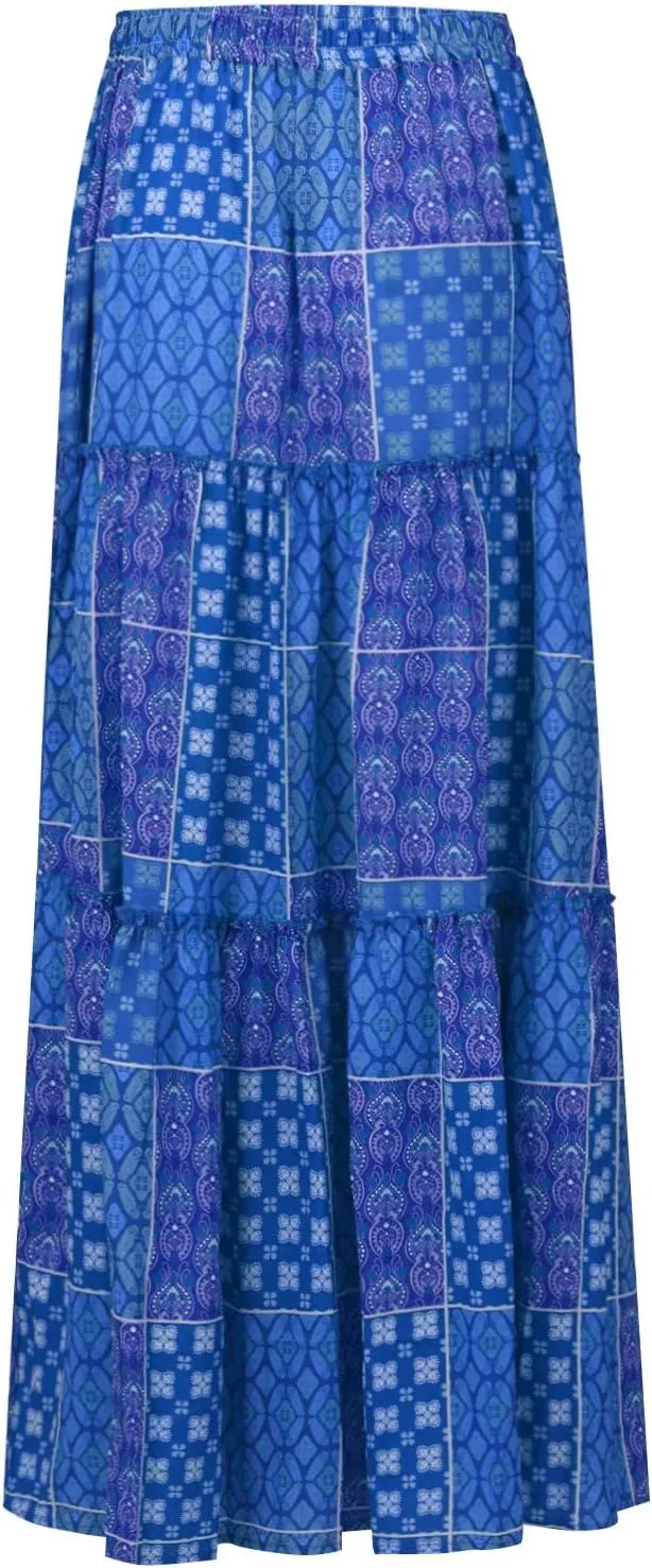 Skirts for Women Summer 2025 Boho Pleated Flowy Long Maxi Skirt with Pockets A Line Swing Tiered Beach Vacation
