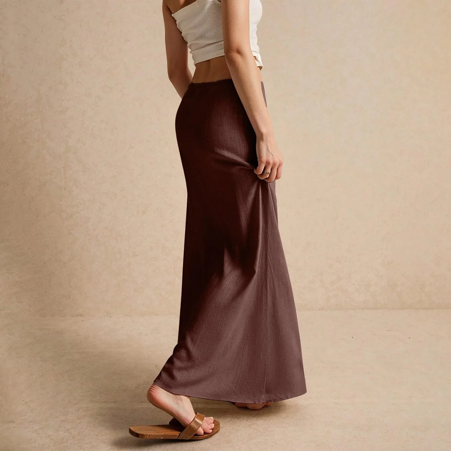 Skirts for Women Summer Casual A Line Drawstring Solid Low Waist Long Flowy Maxi Trendy Vacation Skirt