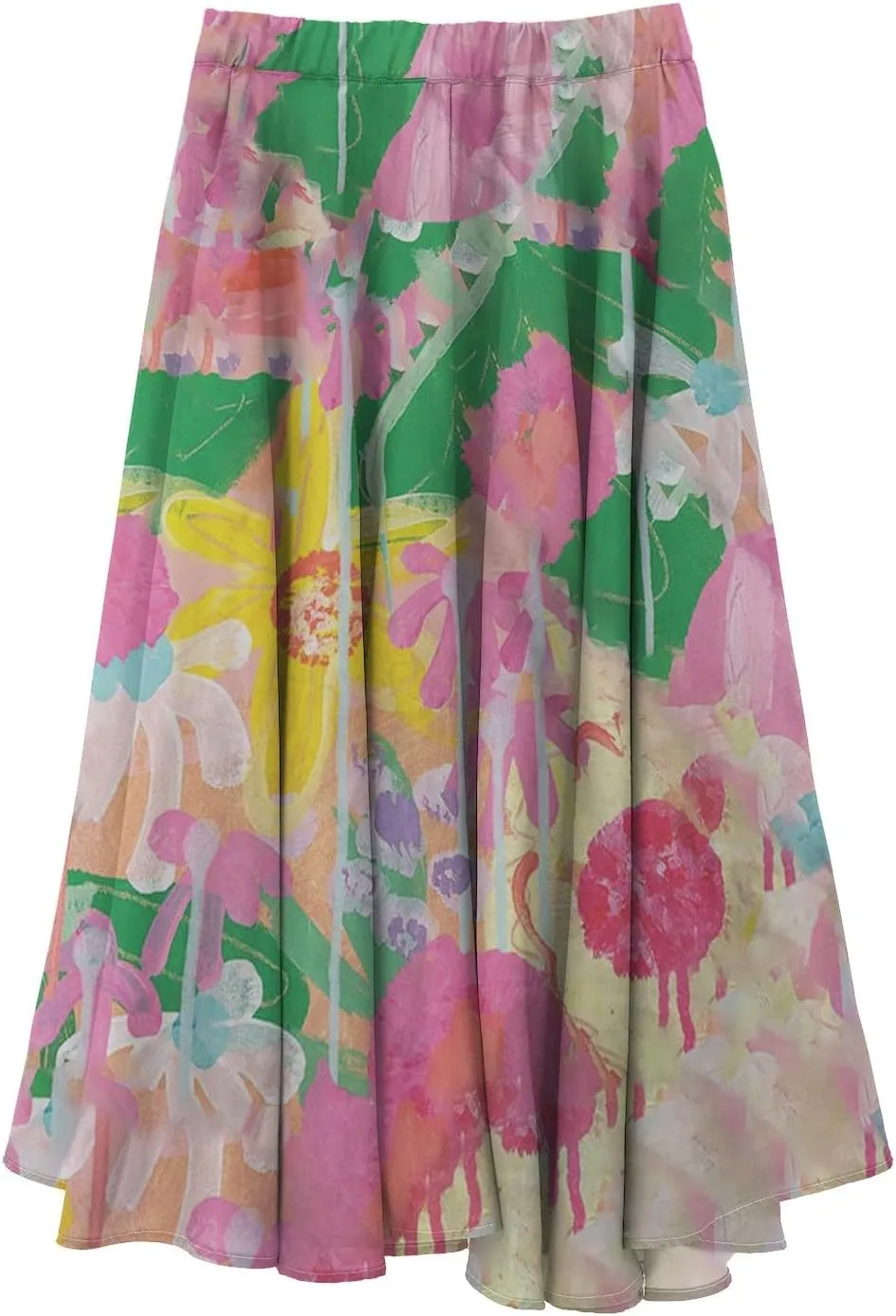 Skirts for Women Trendy Summer Fall Retro Floral Art Linen Elastic High Waist Tiered Long Maxi Skirt with Pockets