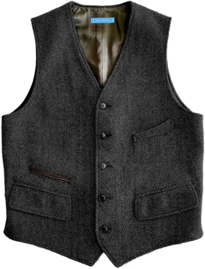 SOLOVEDRESS Mens Vintage Classic Herringbone Pattern Suit Vest V Neck Casual Wool Blend Waistcoat for Men