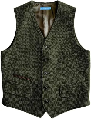 SOLOVEDRESS Mens Vintage Classic Herringbone Pattern Suit Vest V Neck Casual Wool Blend Waistcoat for Men