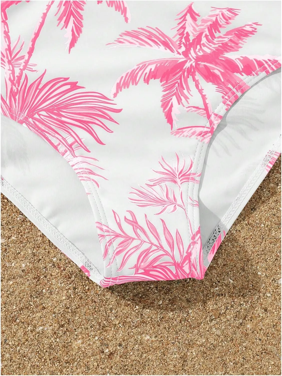 SOLY HUX Girl's 4 Piece Swimsuits Tropical Print Halter Bikini Set Bathing Suits with Kimono and Cover Up Pants