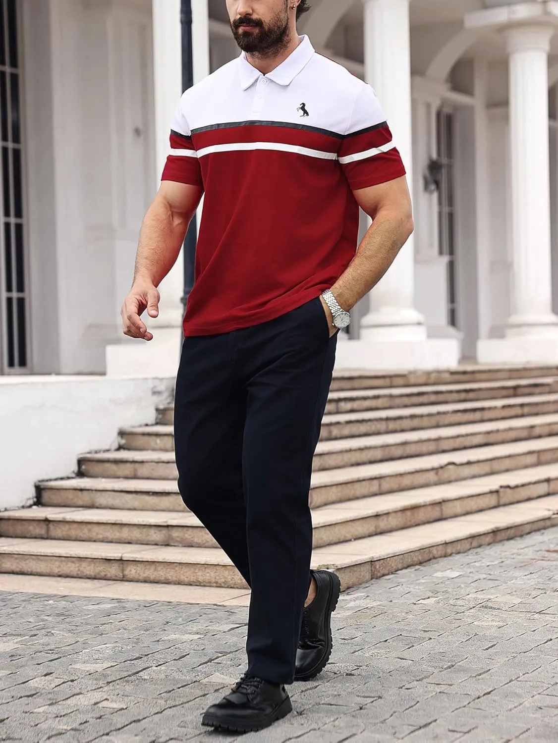 SOLY HUX Men's Golf Shirts Color Tennis Shirt Short Sleeve Casual Work T-Shirt