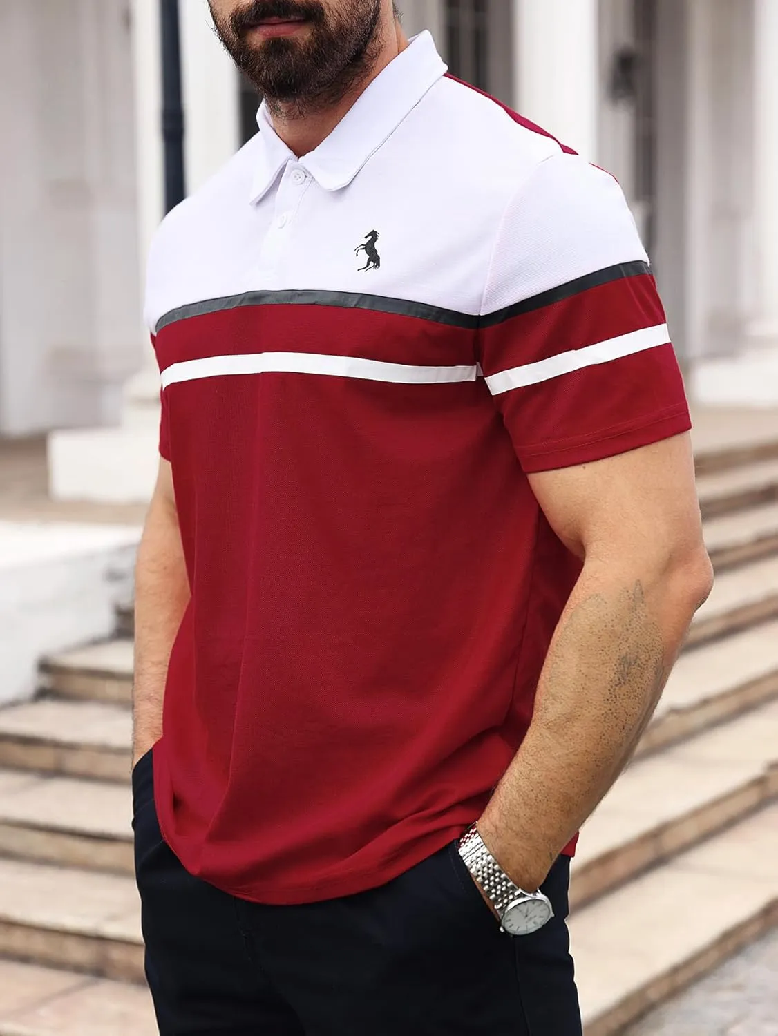 SOLY HUX Men's Golf Shirts Color Tennis Shirt Short Sleeve Casual Work T-Shirt