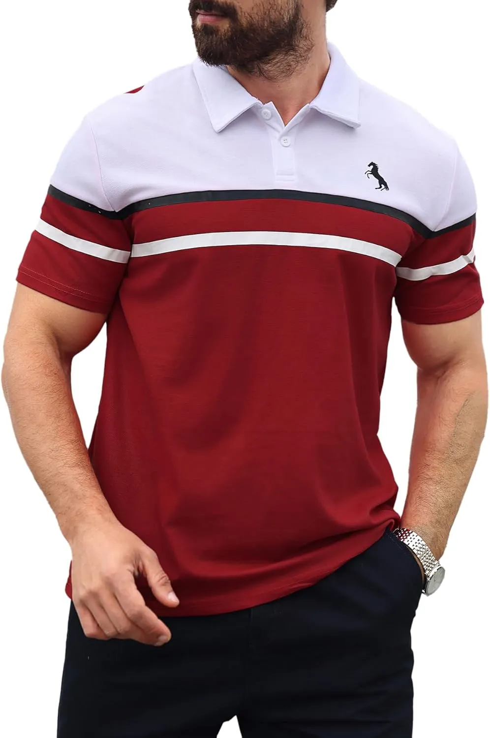 SOLY HUX Men's Golf Shirts Color Tennis Shirt Short Sleeve Casual Work T-Shirt