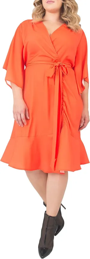 Standards & Practices Women's Plus Size Double Georgette Dusty Pink Ruffles Hem Wrap Dress Midi Length