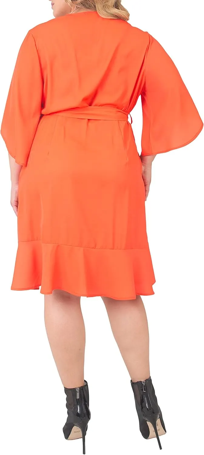 Standards & Practices Women's Plus Size Double Georgette Dusty Pink Ruffles Hem Wrap Dress Midi Length