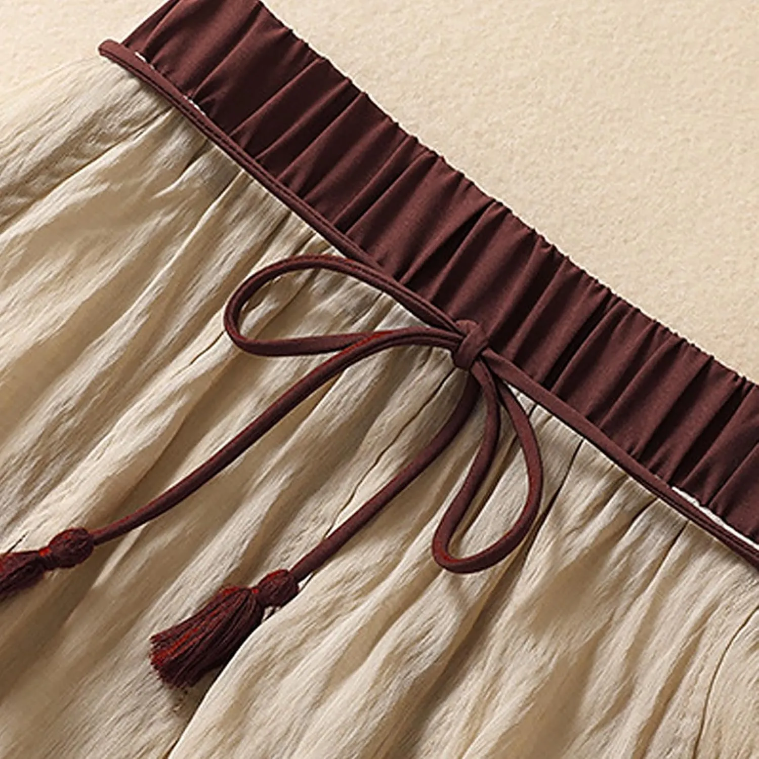 Summer Cotton Linen Skirts for Women Trendy A-Line Flowy Long Skirts Lace-Up Elastic Waist Beach Vacation Skirts