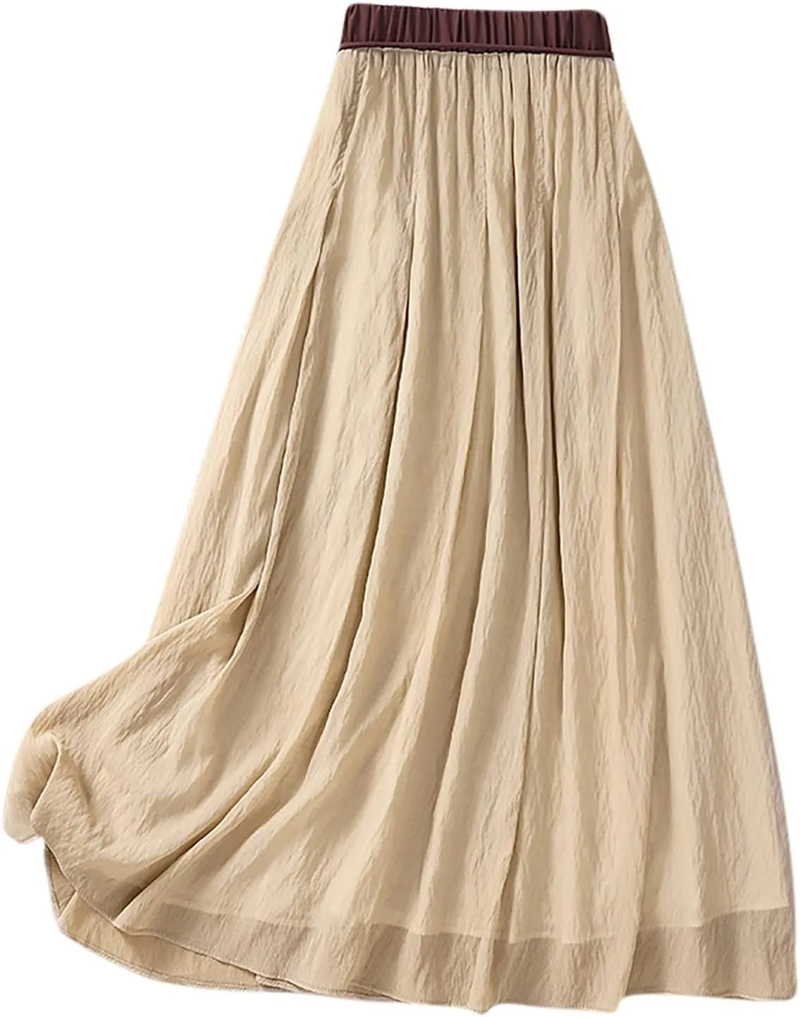 Summer Cotton Linen Skirts for Women Trendy A-Line Flowy Long Skirts Lace-Up Elastic Waist Beach Vacation Skirts