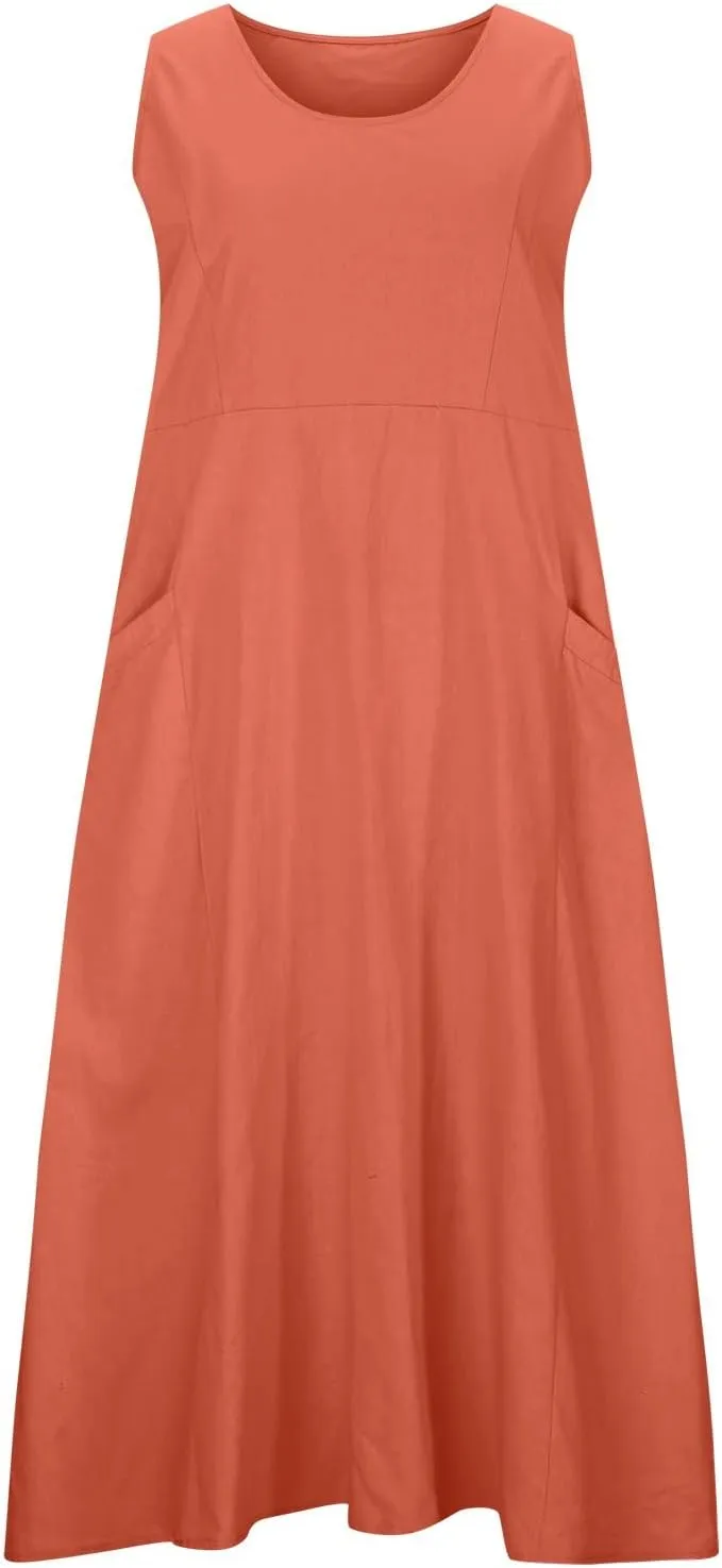 Summer Dresses for Women 2024 Casual Sleeveless Loose Sundress Trendy Boho Maxi Dresses Beach Dress with Pockets