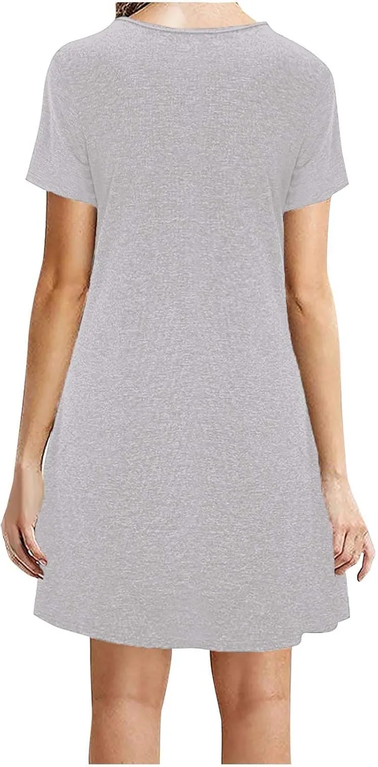 Summer Dresses for Women 2025 Casual Loose Fit Short Sleeve Crew Neck Mini Dresses A-Line Flowy T-Shirts Dresses