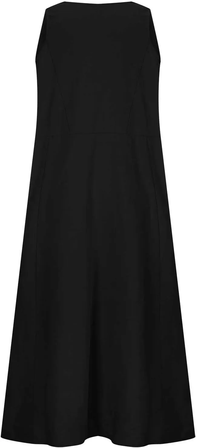 Summer Dresses for Women 2025 Cotton Linen Sleeveless Maxi Dress Casual Beach Plus Size Sundresses with Pockets