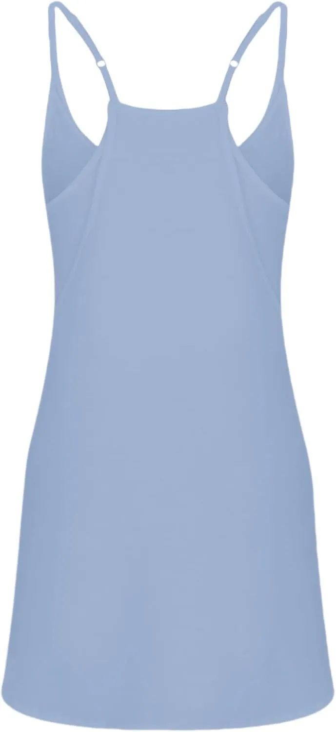 Summer Dresses for Women Sleeveless Mini Crew Neck Dress Spaghetti Strap Sundress Athletic Short Dress with Pockets
