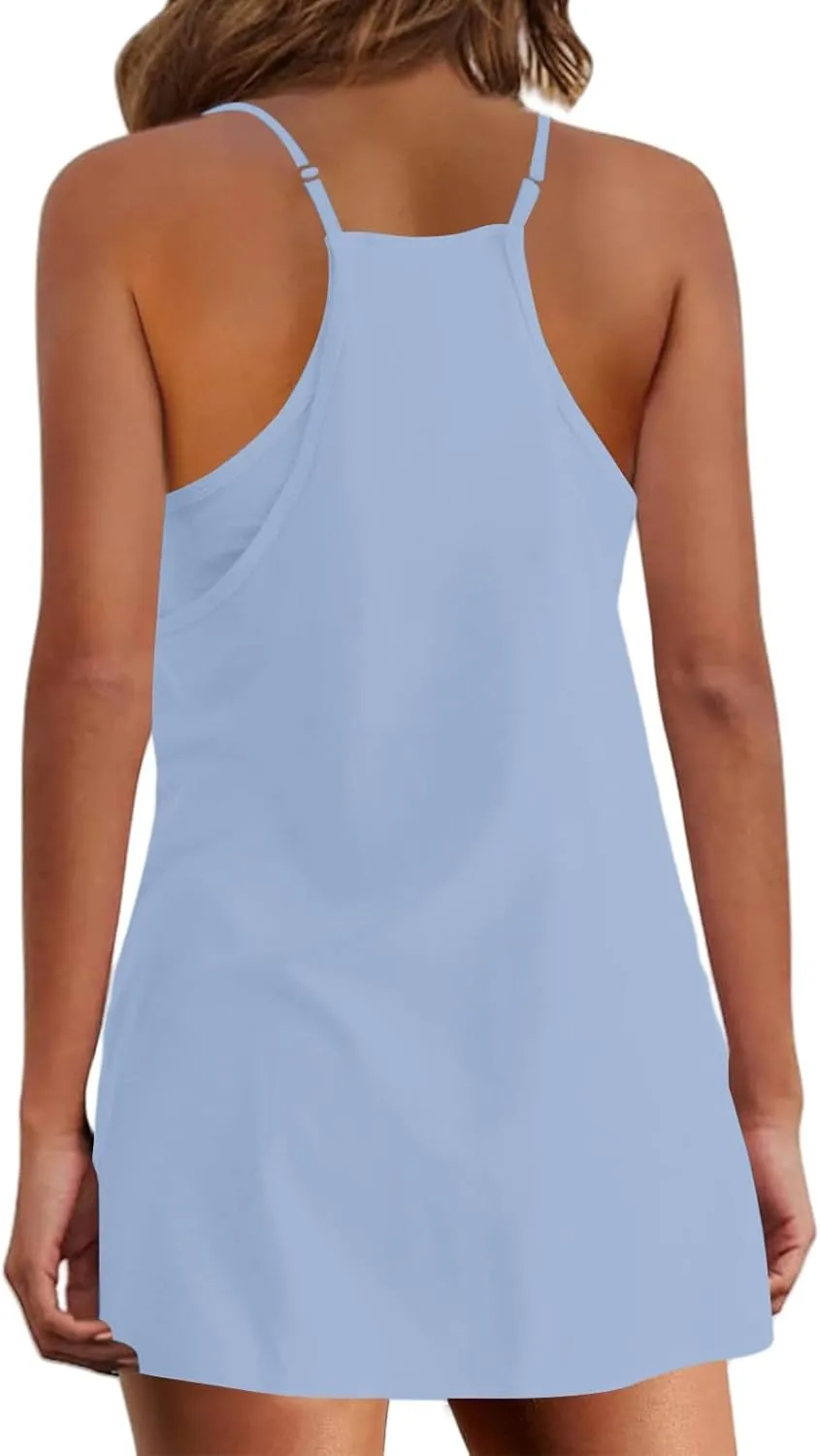 Summer Dresses for Women Sleeveless Mini Crew Neck Dress Spaghetti Strap Sundress Athletic Short Dress with Pockets