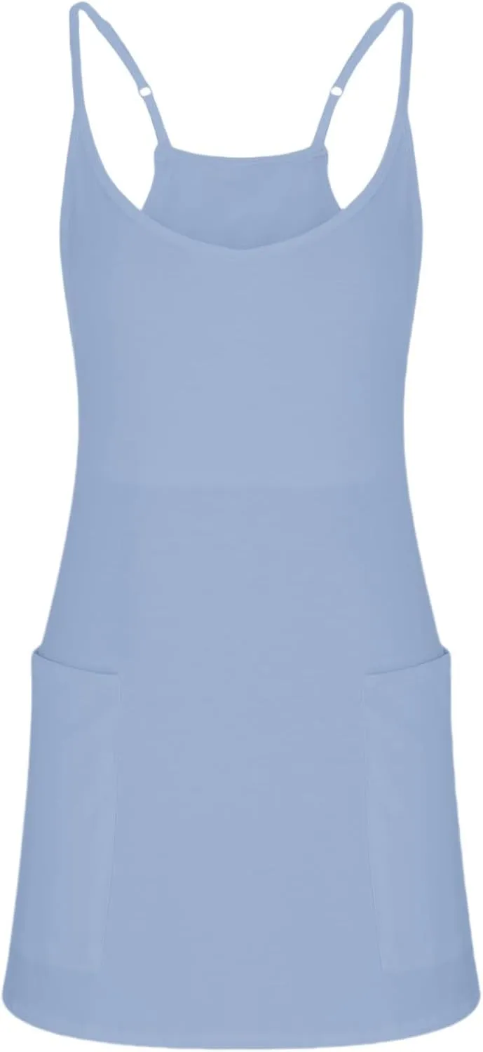 Summer Dresses for Women Sleeveless Mini Crew Neck Dress Spaghetti Strap Sundress Athletic Short Dress with Pockets
