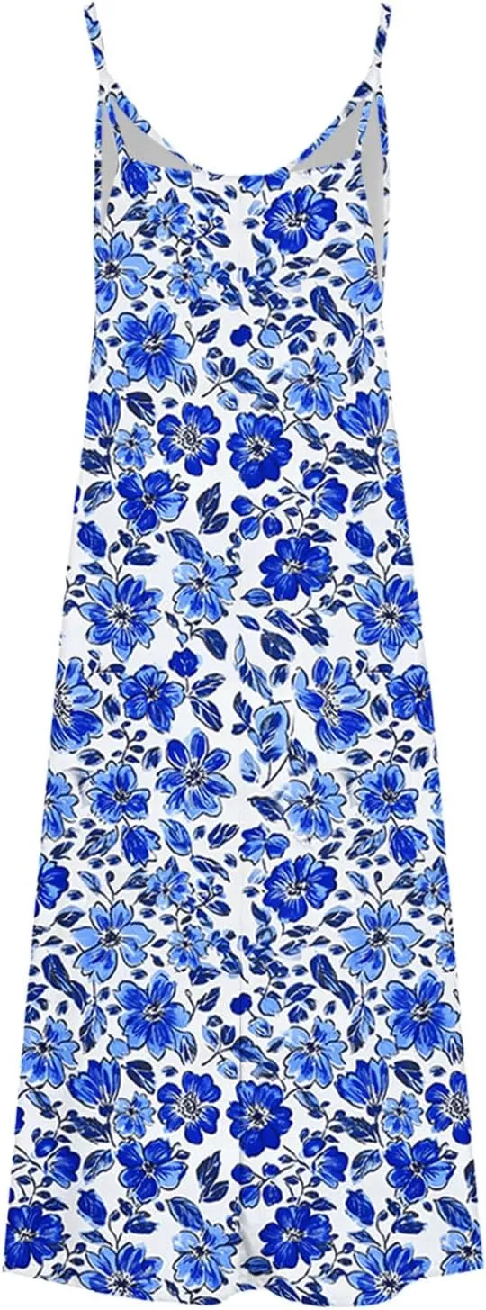 Summer Maxi Dresses for Women Spaghetti Strap Dress Fashion V Neck Floral Print Sundresses 2025 Beach Vacation Outfit