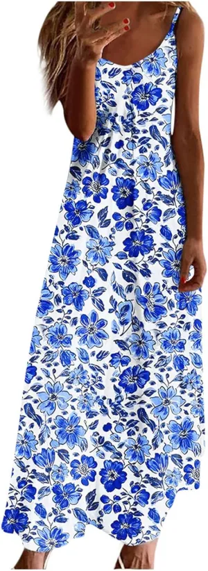 Summer Maxi Dresses for Women Spaghetti Strap Dress Fashion V Neck Floral Print Sundresses 2025 Beach Vacation Outfit