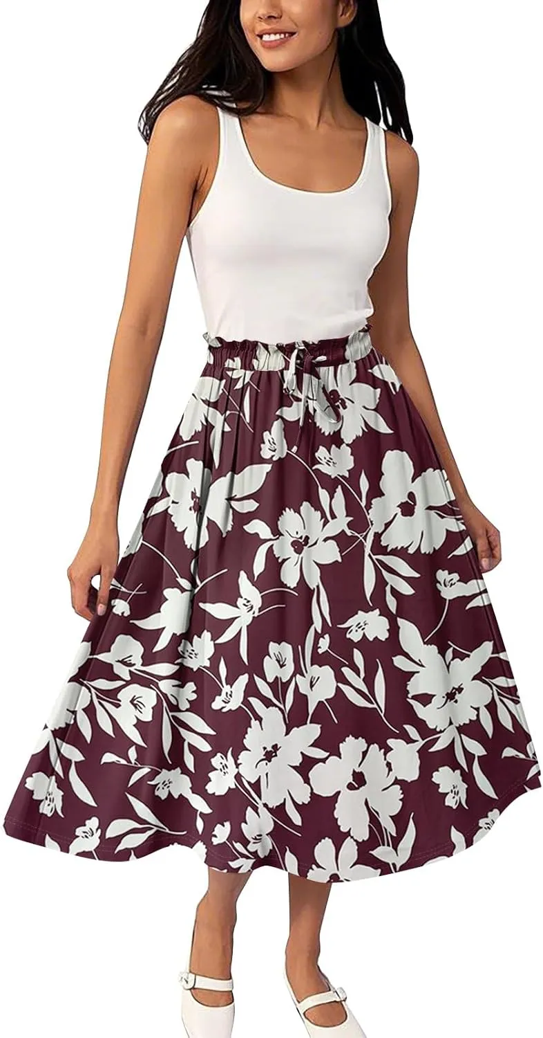 Summer Maxi Skirt for Women High Waist Flowy A-Line Long Skirt Boho Style