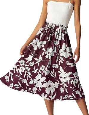 Summer Maxi Skirt for Women High Waist Flowy A-Line Long Skirt Boho Style