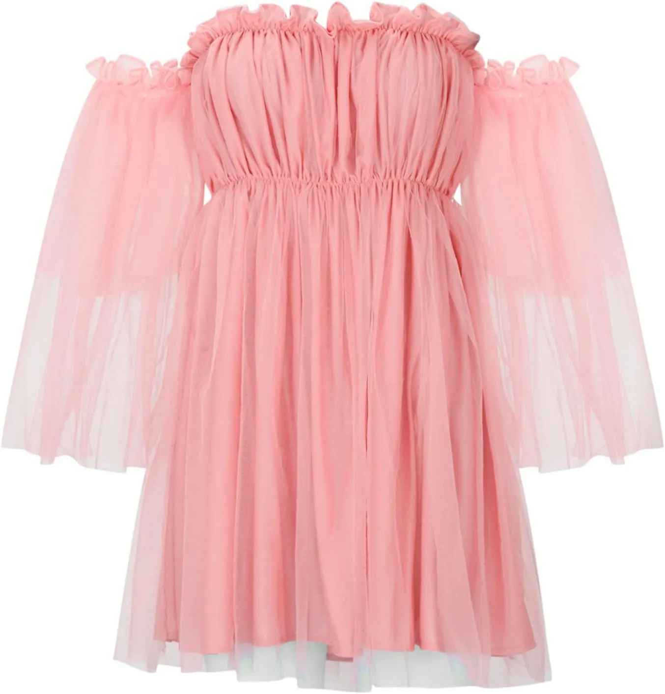 Summer Off The Shoulder Ruffle Mini Dresses for Women Puff Sleeve Backless Swing A-Line Dress Cute Tulle Tutu Dress