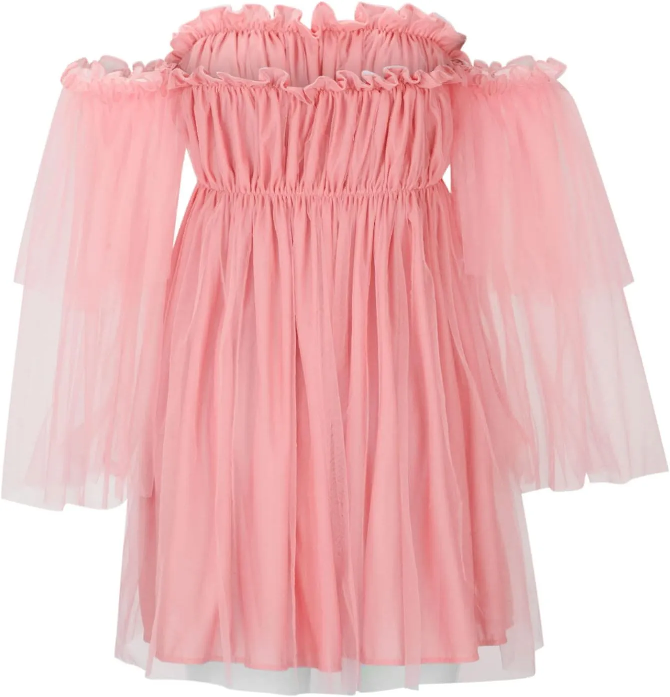 Summer Off The Shoulder Ruffle Mini Dresses for Women Puff Sleeve Backless Swing A-Line Dress Cute Tulle Tutu Dress