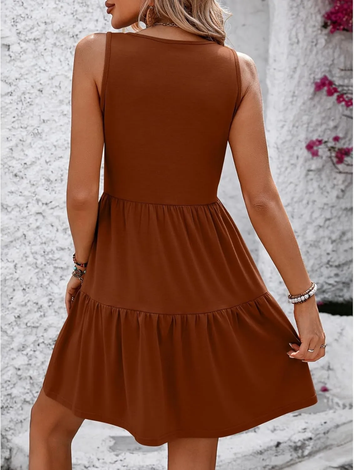 Sundresses for Women 2025 Casual Summer Flowy Tiered a Line Mini Dress Cute Boho Beach Vneck Sleeveless Tank Dress