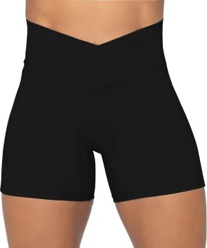 Sunzel Crossover Biker Shorts for Women, No Front Seam V High Waist Yoga Workout Gym Shorts with Tummy Control