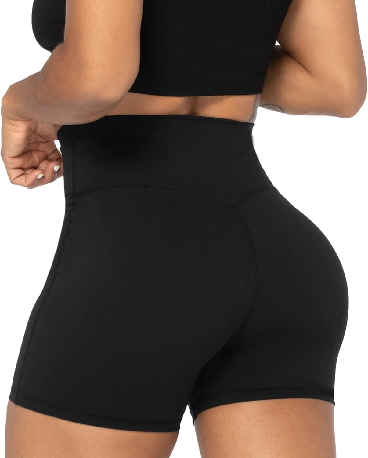 Sunzel Crossover Biker Shorts for Women, No Front Seam V High Waist Yoga Workout Gym Shorts with Tummy Control