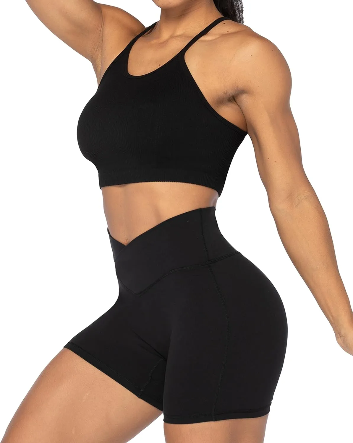 Sunzel Crossover Biker Shorts for Women, No Front Seam V High Waist Yoga Workout Gym Shorts with Tummy Control