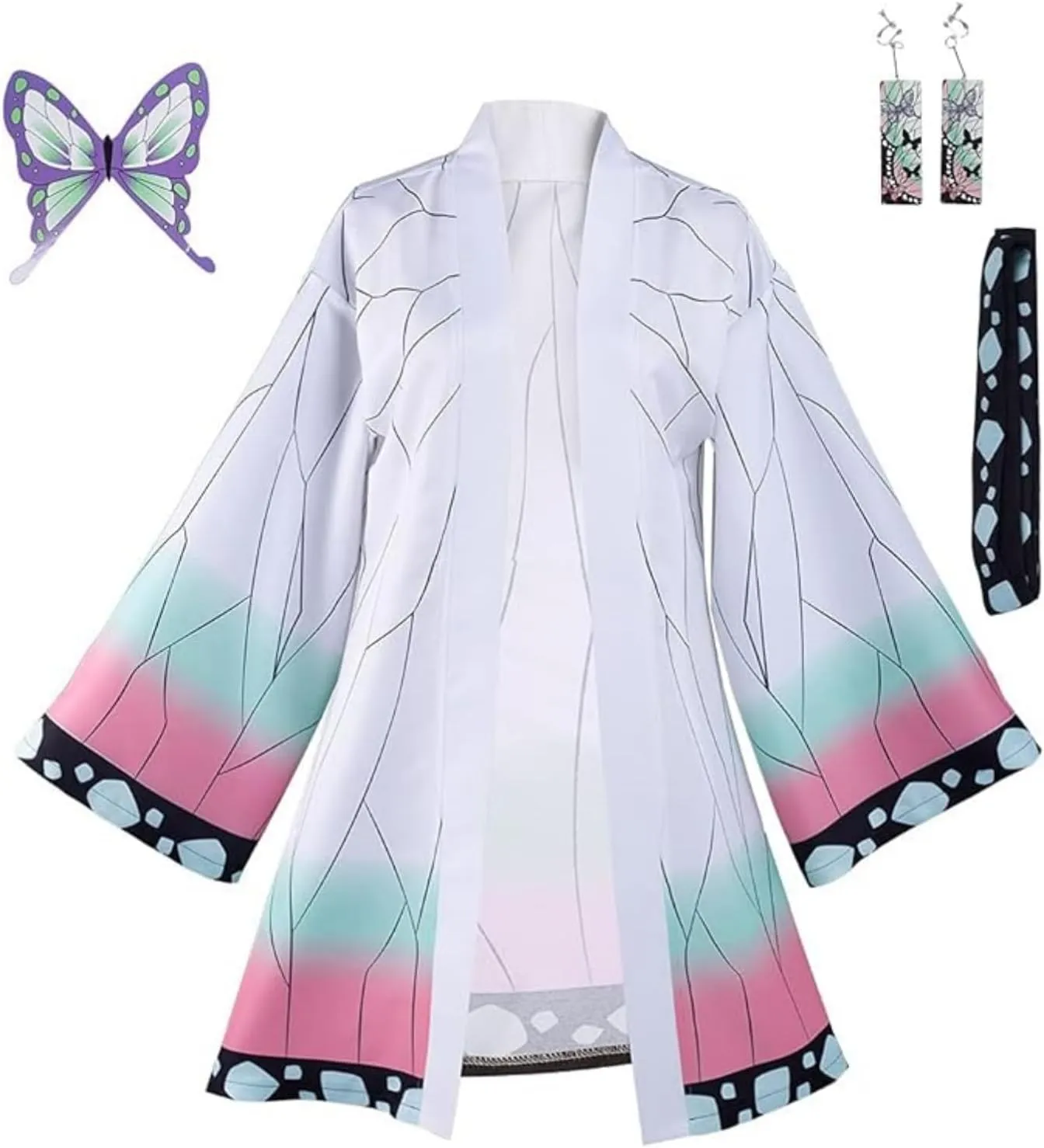 Tanjirou Robe Adult Green Plaid Cloak Kamado Tanjirou Cosplay Costume Color Block Kimono Cardigan Jacket Earrings Set