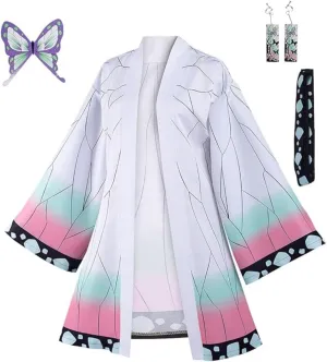Tanjirou Robe Adult Green Plaid Cloak Kamado Tanjirou Cosplay Costume Color Block Kimono Cardigan Jacket Earrings Set