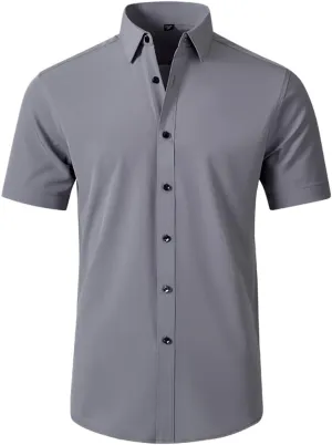 TopTie Men's Short Sleeve Shirt, Wrinkle-Resistant Business Formal Dress Shirt